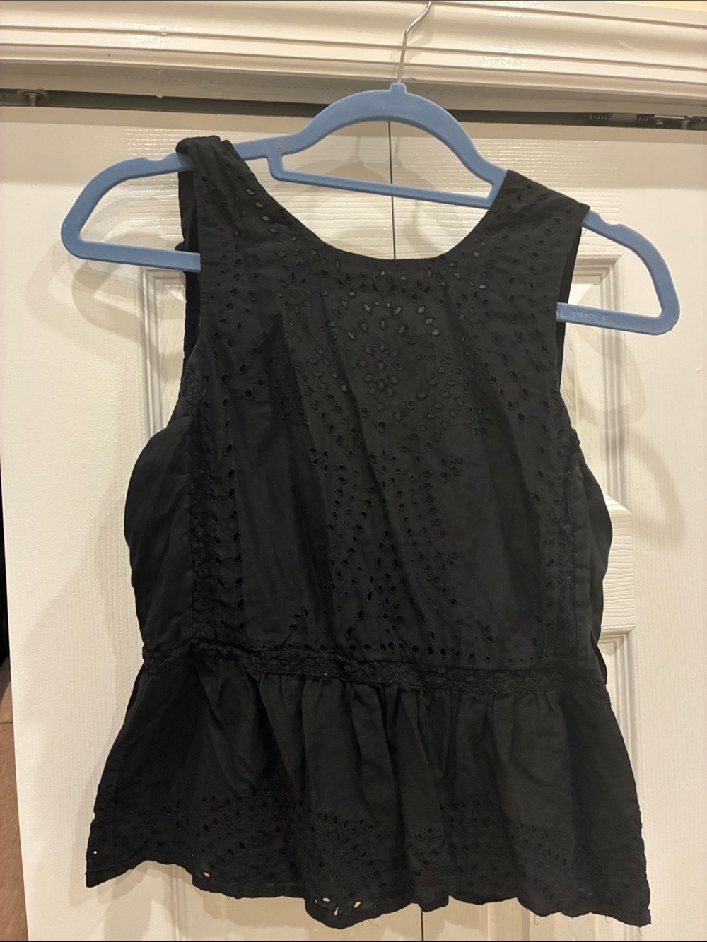 J. Crew Black Eyelet Peplum Tank